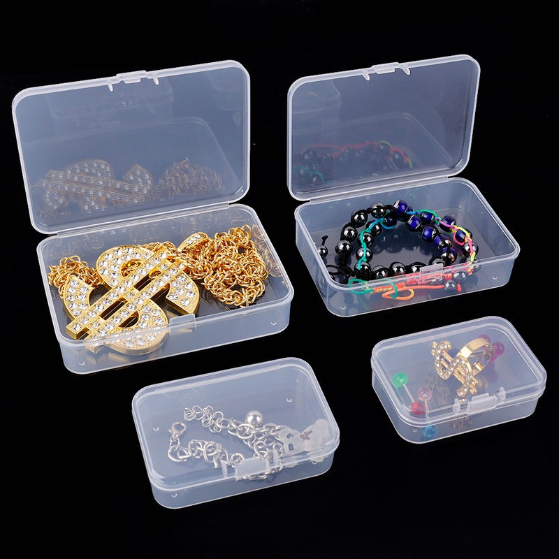 1/6pcs Kotak Ornamen Perhiasan Transparan Persegi Panjang Multi-Ukuran Snap-On Packing Case Storage Box Organizer