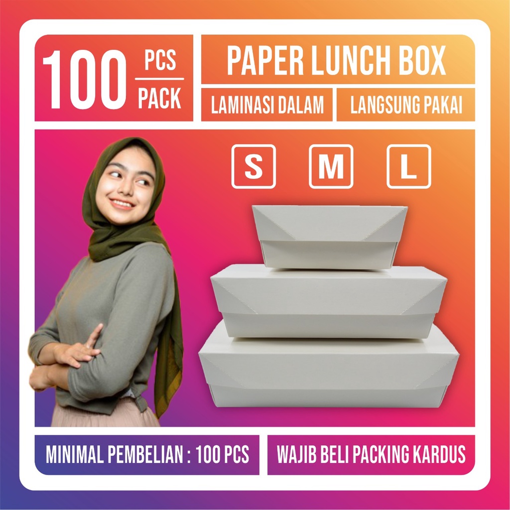 Paper Lunch Box M - Paper Lunch Box Medium - Polos Putih Set Nasi Ayam Geprek DPE food Grade Bukan I