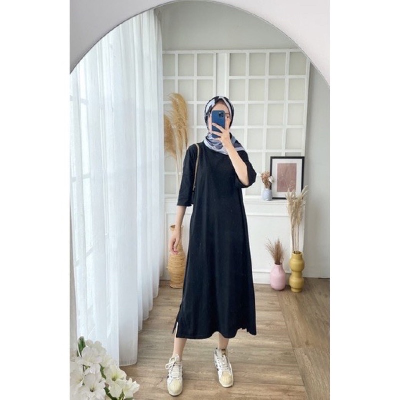 Kyla Dress Shirt (kaos dress) | mididress kaos | tunik kaos | MENDY DRESS BASIC OVERSIZED PANJANG LONG KAOS DRESS TSHIRT POLOS KATUN KAOS TUNIK SIMPLE KOREAN