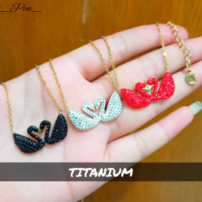 Fourfashion Kalung Titanium Motif Double Angsa Swarovski Kekinian PD203