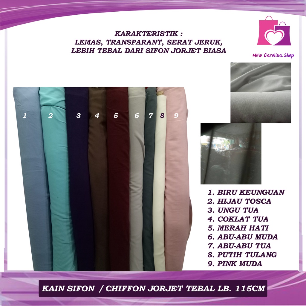Kain Sifon / Chifon Jorjet Serat Jeruk Polos Tebal Lb.115cm Per 50cm