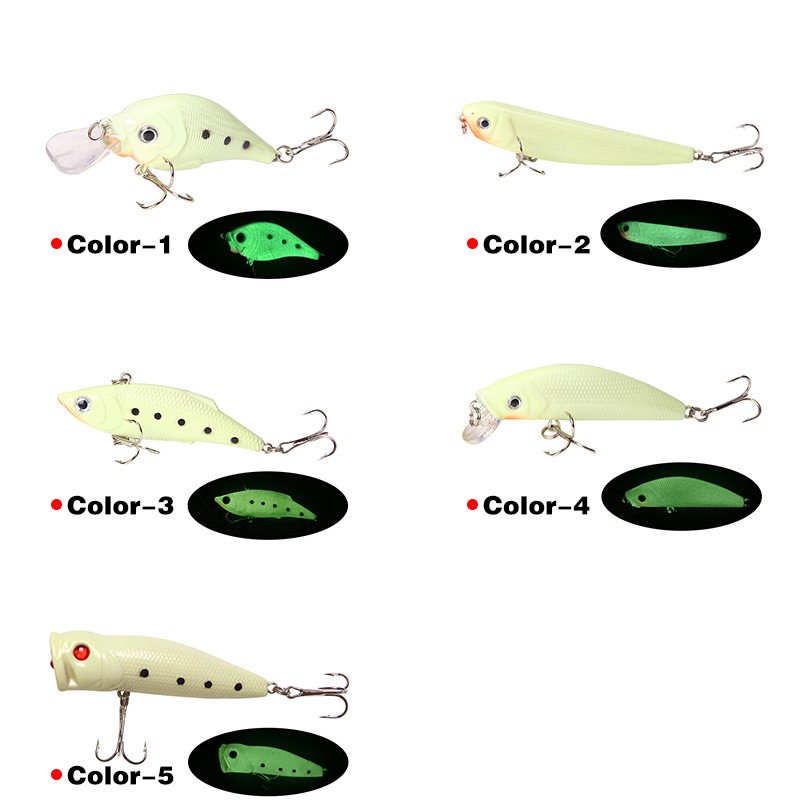 Shengyao 1Pcs Luminous Minnow Fishing Lure Popper Crankbait VIB Pencil Umpan Pancing Ikan Bass Bait Kait Memancing Topwater Floating