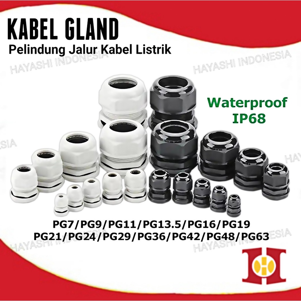 Gland Cable Kabel Glan Waterproof PG 25 29 36 42 48 63 Hitam Putih