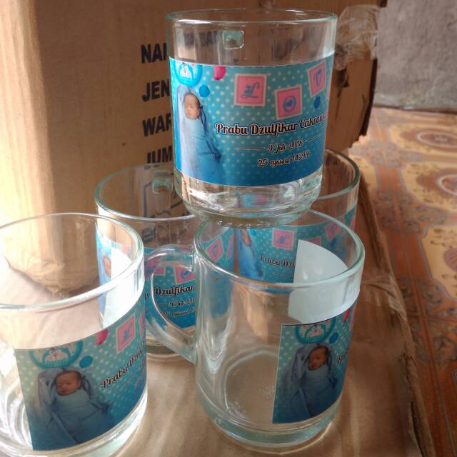 Souvenir gelas stiker nama
