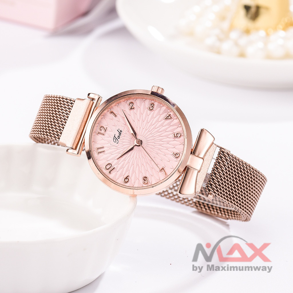 TADI Jam Tangan Wanita Bonus Gelang Premium Rantai Stainless Steel with Bracelet anti karat tahan lama 2022 Luxury Women Bracelet Quartz Watches For Women Magnetic Watch Set Ladies Dress Pink Dial Wrist Watch Clock Fashion Women Watches Luxury Leather