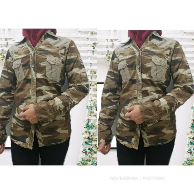 Kemeja lengan panjang canvas army wanita