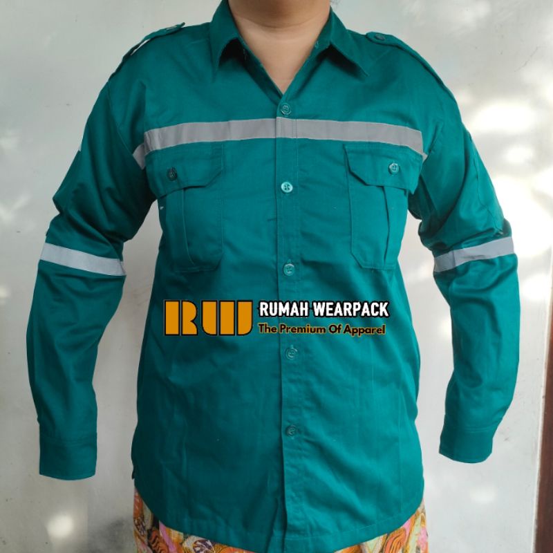 Kemeja PDL Safety Baju PDL Wearpack PDL Kancing Atasan Lengan Panjang Warna Hijau Tosca