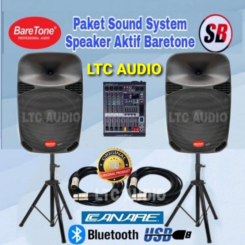 PAKET SOUND SPEAKER AKTIF BARETONE MAX 15MB + MIXER SOUNDBEST 4 CHANNEL/ PAKET SOUND BARETONE 15 INC