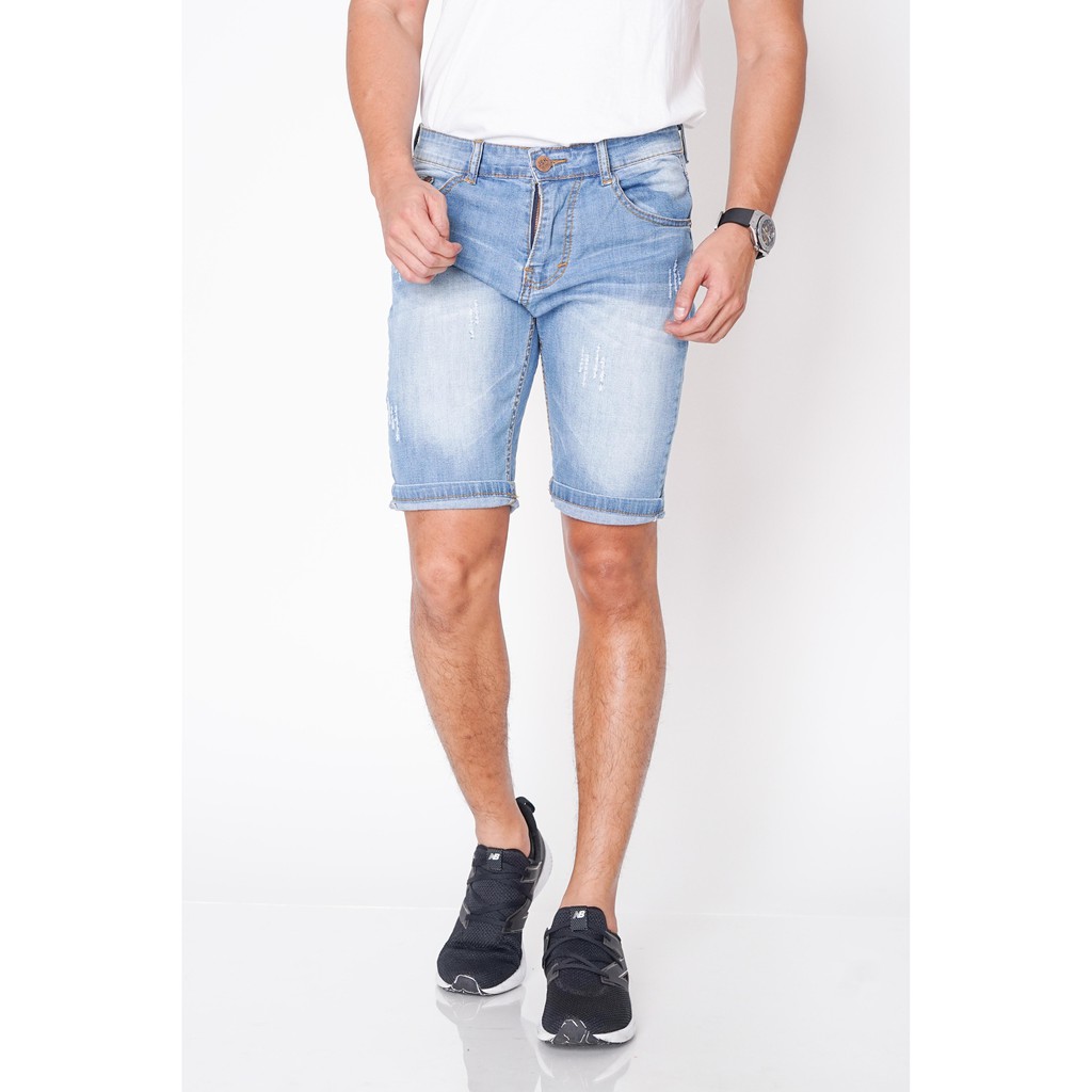 Celana Pria Pendek Short Jeans 3/4 Jeans Stretch - Biru Muda