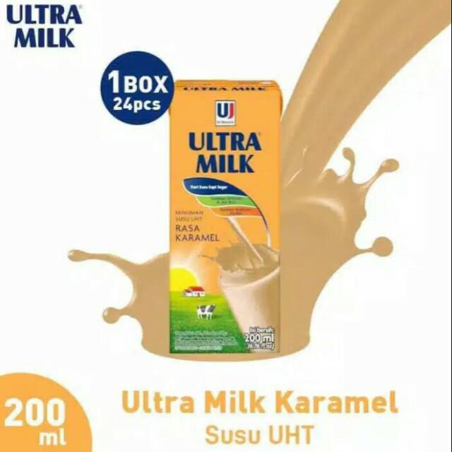 

Susu ultra rasa karamel ukuran 200ml isi 24pcs