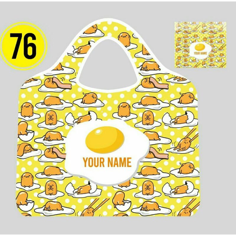 Tas Belanja Lipat Fashion Motif Gudetama Custom Nama (1 pcs)