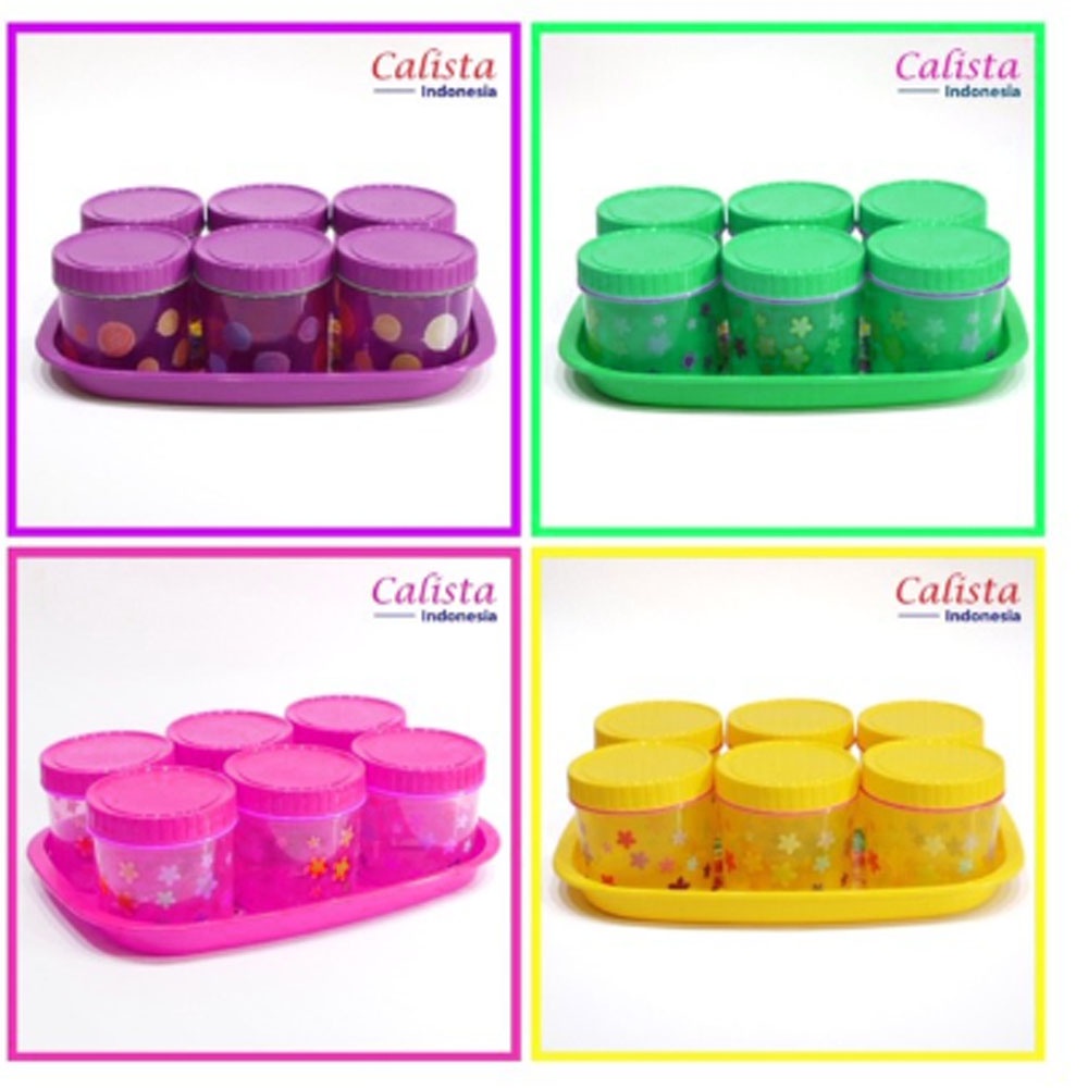 TOPLES LEBARAN / Toples TONAM Plastik / Toples Jumbo Set Motif Bunga isi 6 pcs + Nampan Baki - Random Colour
