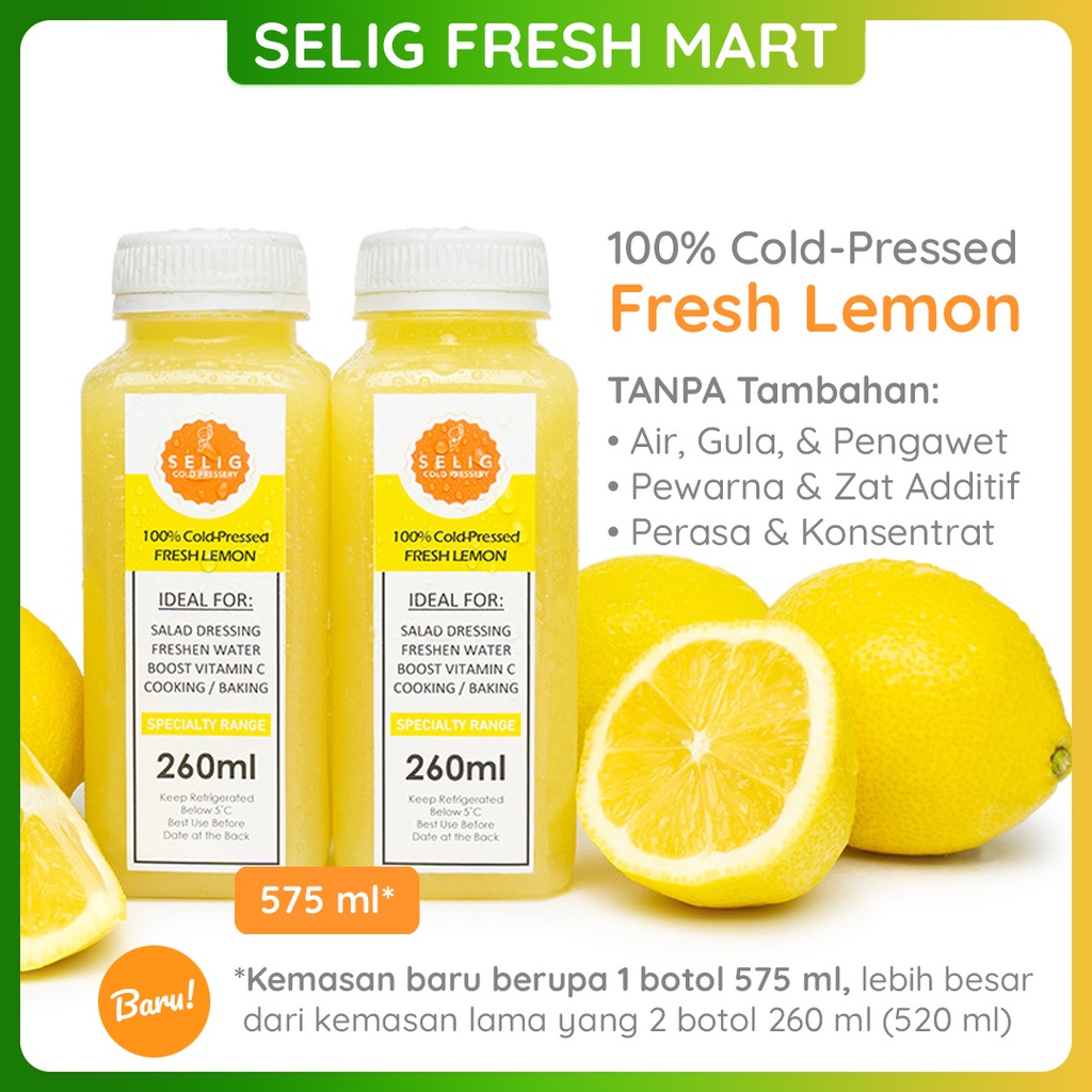 

Cold Pressed Juice 100% Lemon Murni Jus Buah 575ml - Selig Fresh Mart