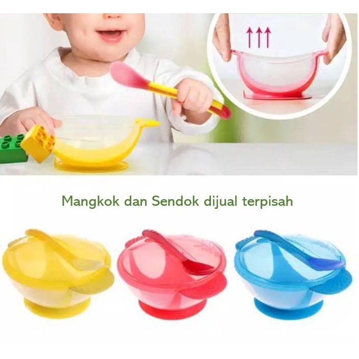 T24 - Mangkok anti tumpah  / Sendok makan Bayi dengan sensor panas &amp; anti slip