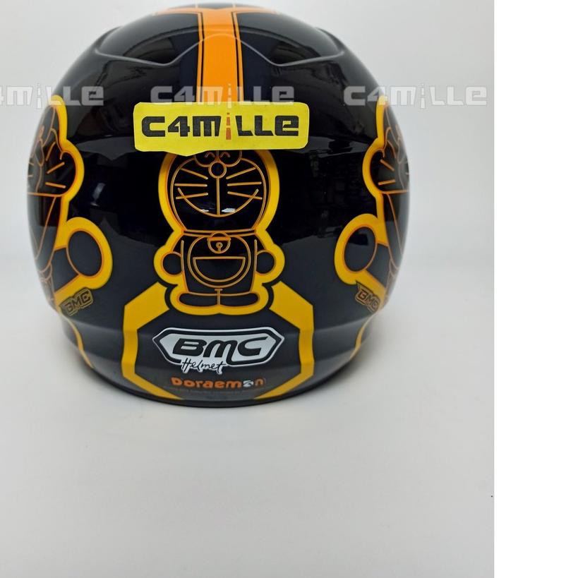 ➾ HELM BMC MILAN DORAEMON RETRO BLACK ORANGE HALF FACE ♬