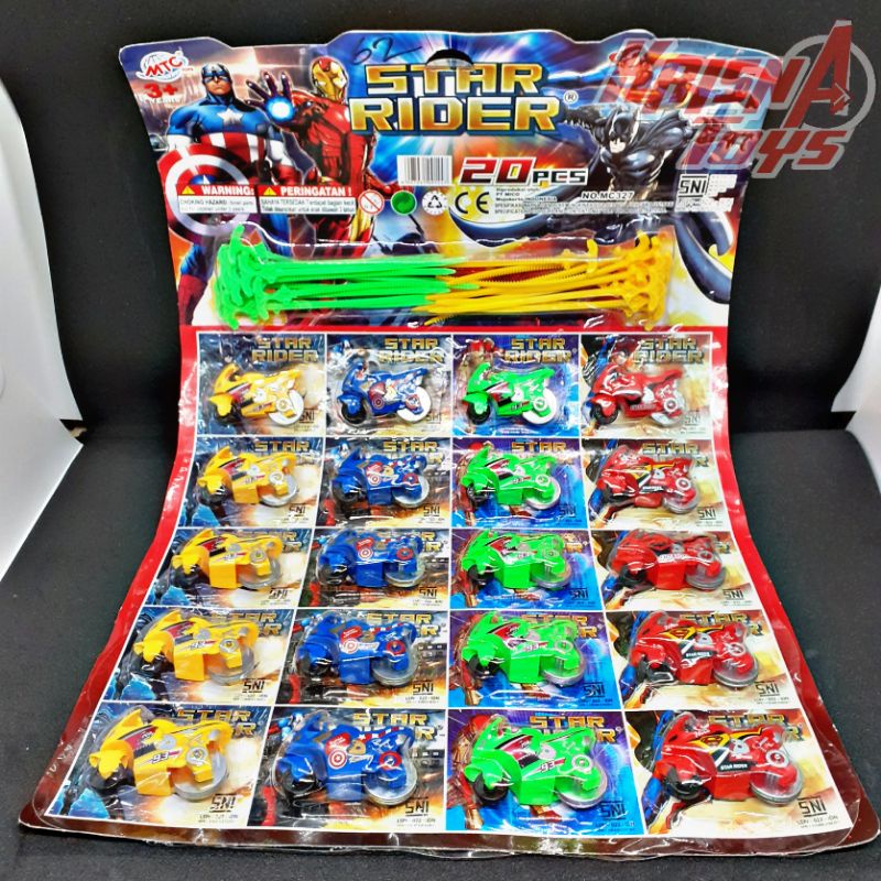 MAINAN ANAK MOTOR MINI SPIN-GO SUPERHERO/MOTOR SPIN-GO isi 20pcs/Lembar