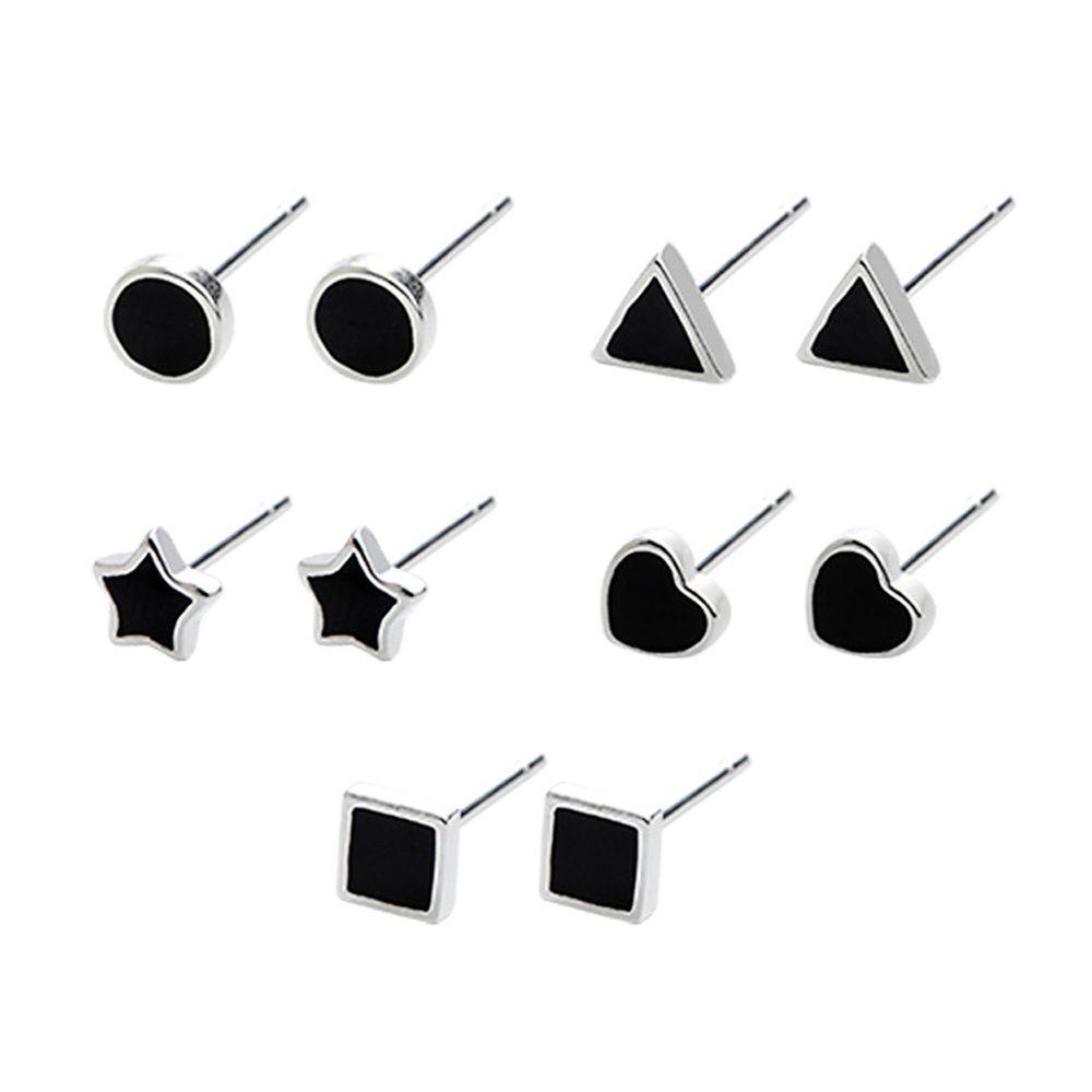 Needway Anting Jantung Perempuan Kepribadian Retro Keren Geometris Hitam Tampan Fashion Perhiasan