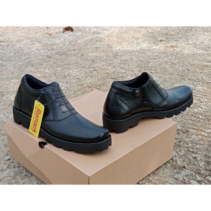 Rumaos sol radial sepatu dinas/PDH kantoran reselting pendek kulit sapi asli Hitam dop