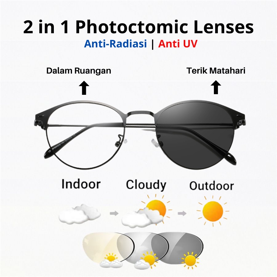 ✅COD [BBS] Kacamata Photocromic Korea / Anti Radiasi 2 In 1 Potokromik Photochromic Pria Wanita Fotocromic Potocromic PC-Z999