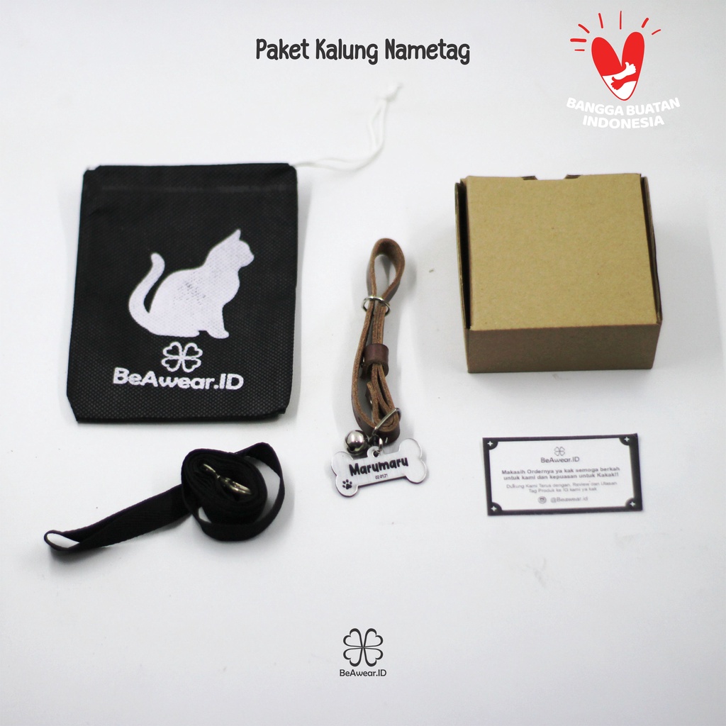 Kalung Kucing Custom Nama Bahan Kulit Asli Liontin Gold Silver Premium