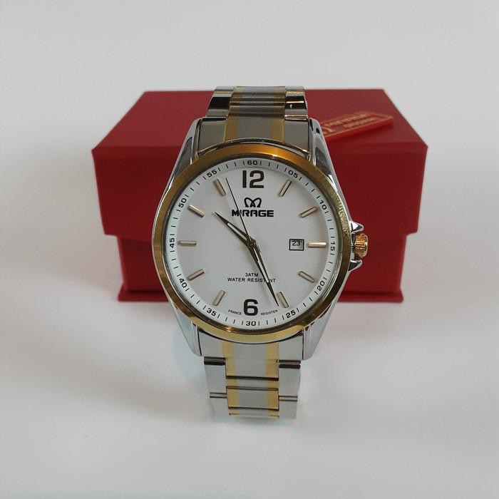Dijual jam tangan mirage bulat 8710 bsp-m silver gold pria - plat putih Murah