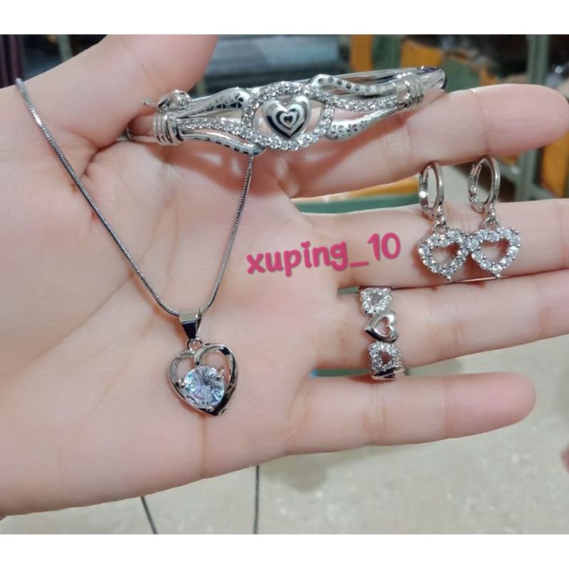 Satu set perhiasan xuping dewasa silver love lapis berlian asli mewah terkini