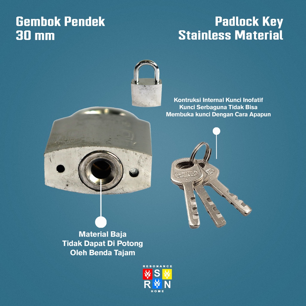 Kunci Gembok Rumah 30 M / Leher Pendek Resonance Home