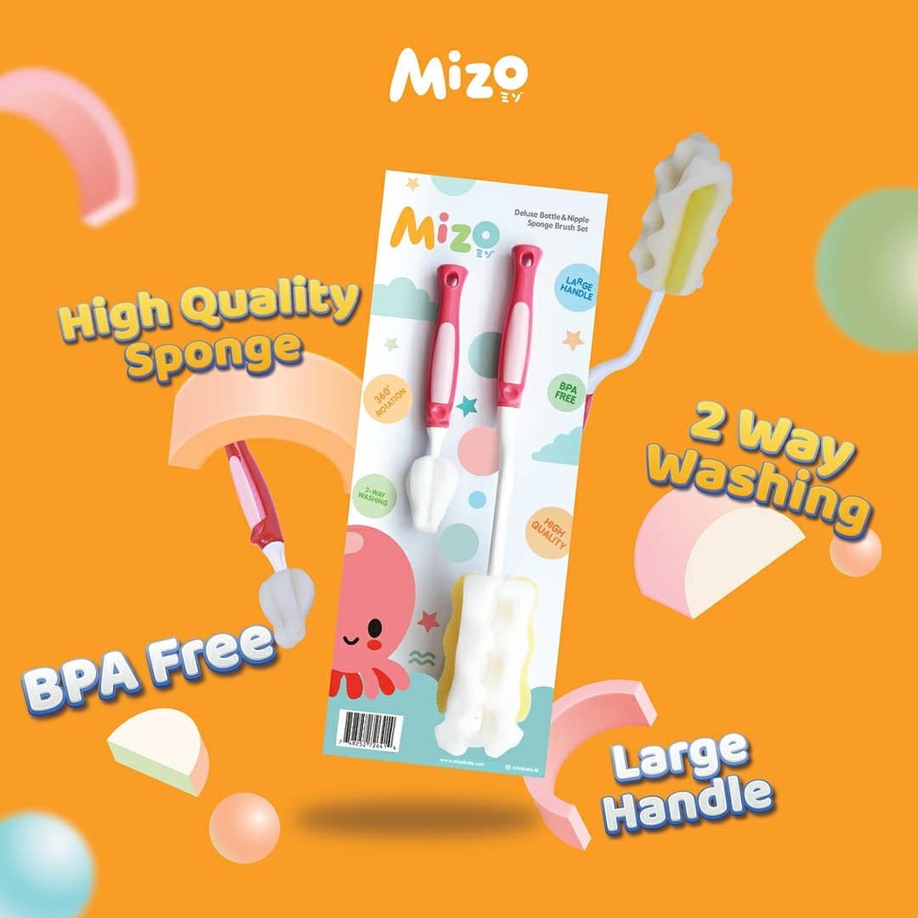 MIZO Deluxe Bottle and Nipple Sponge Brush 1 Set / Mizo Sikat Busa Botol dan Dot Bayi