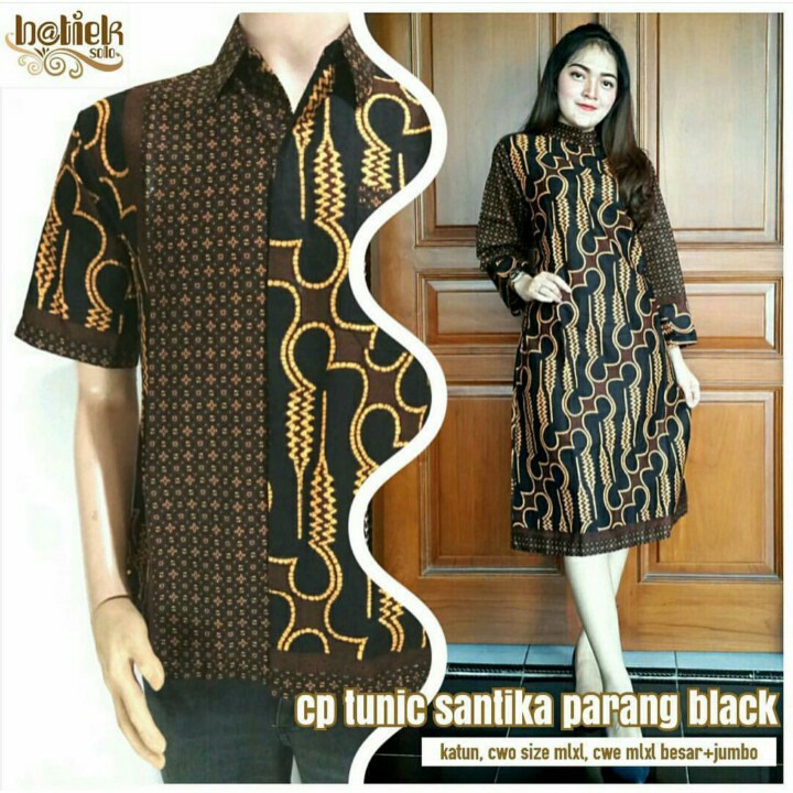 aneka batik Couple Tunik Santika Parang Black/couple tunik/couple batik/batik sarimbit/batik modern