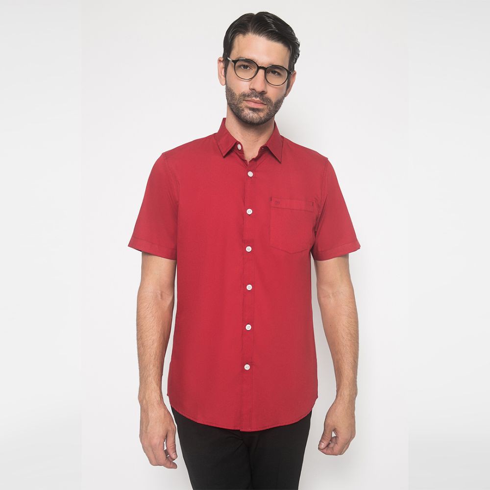 Johnwin - Kemeja Casual - Kemeja Pria - Polos - Merah - Slim Fit - ASH.670.K880.824.C