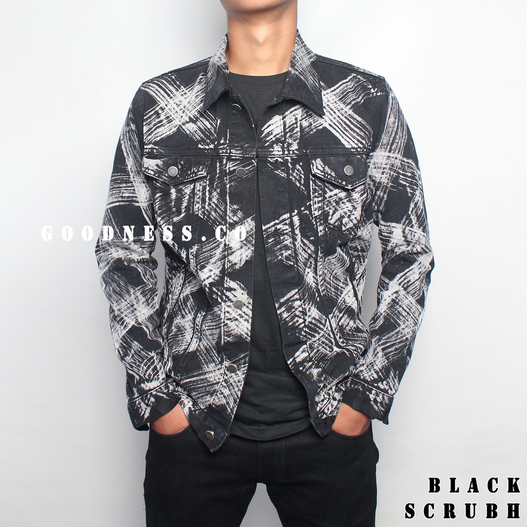 Jaket denim jaket jeans pria jaket oversize jaket pria black scrubh