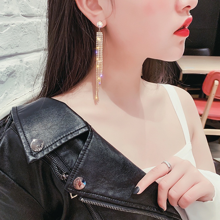 Panjang berlian imitasi anggun kepribadian Super Flash ear hook anting-anting gaya Korea rumbai anti