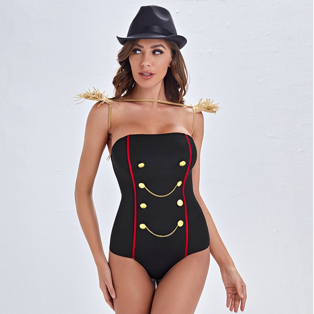 PREORDER Jumpsuit Atasan Tabung Sirkus Wanita Dewasa Kostum Cosplay Pelatih Hewan Liar Rantai Gotik 