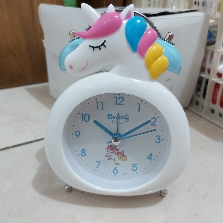 Jam weker kring karakter unicorn/ jam meja alarm/ jam alarm weker