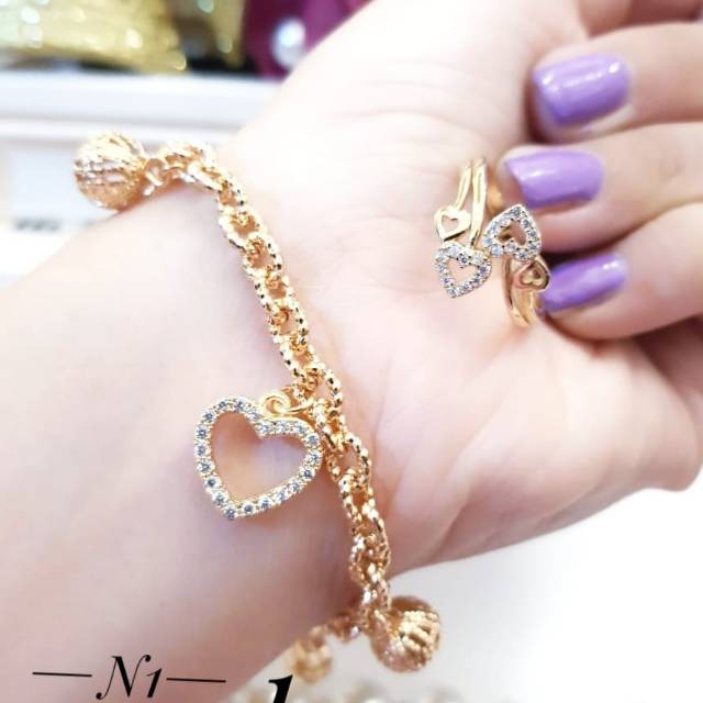 Xuping gelang dan cincin lapis emas 24k 2560j