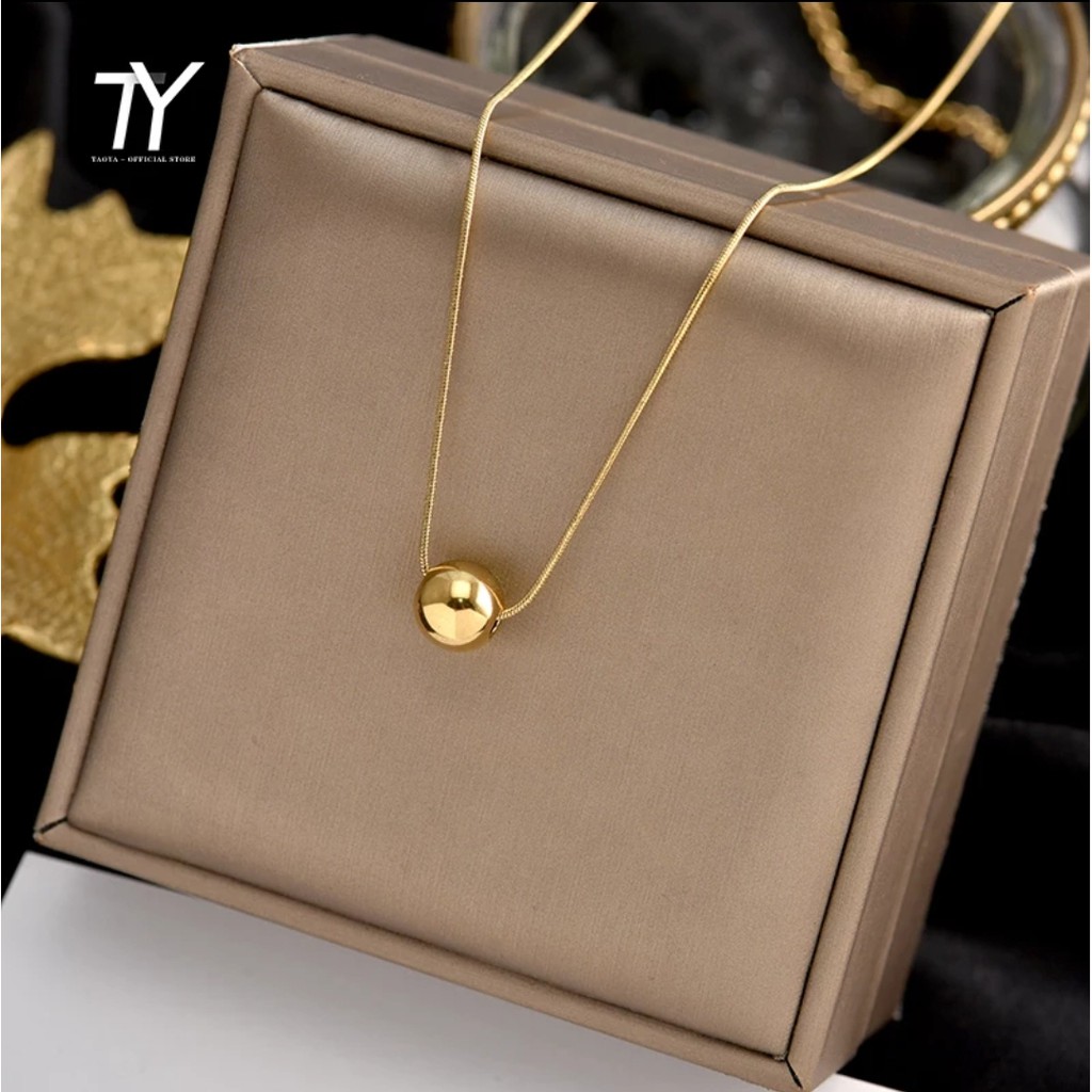 Kalung Belut Bulat Titanium Model Liontin Bulat Tersedia Warna Rose Gold dan Gold