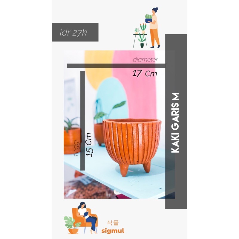 Pot Terakota / Pot Gerabah / Pot Teracotta / Tanah Liat Kaki Garis M