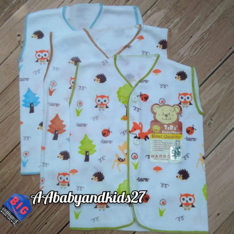 Tara 3PC Baju Bayi Lengan Kutung Dasar Putih Usia Newborn 0-4 Bulan Lembut dan SNI