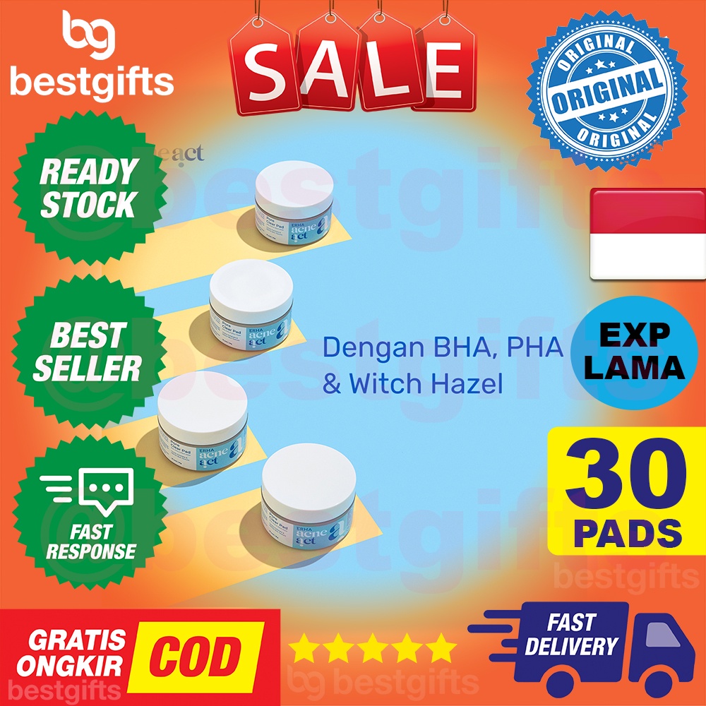 ERHA ACNE ACT PORE CLEAR PAD EKSFOLIASI WAJAH BERSIH LEMBUT ANTI JERAWAT MENYAMARKAN PORI PORI 30 PADS