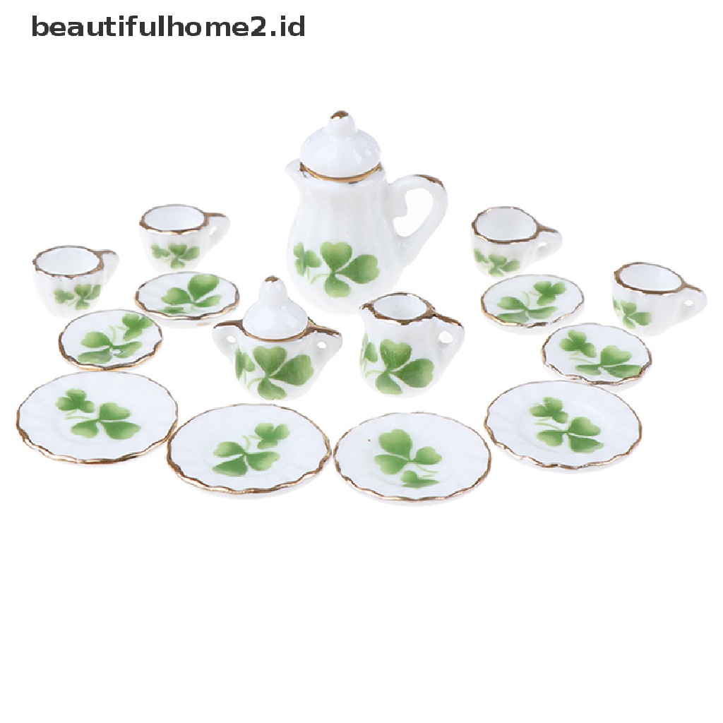 (Beautifulhome2.Id) 15pcs / Set Mainan Miniatur Cangkir Teh Porselen Motif Bunga Untuk Aksesoris Rumah Boneka 1: 12