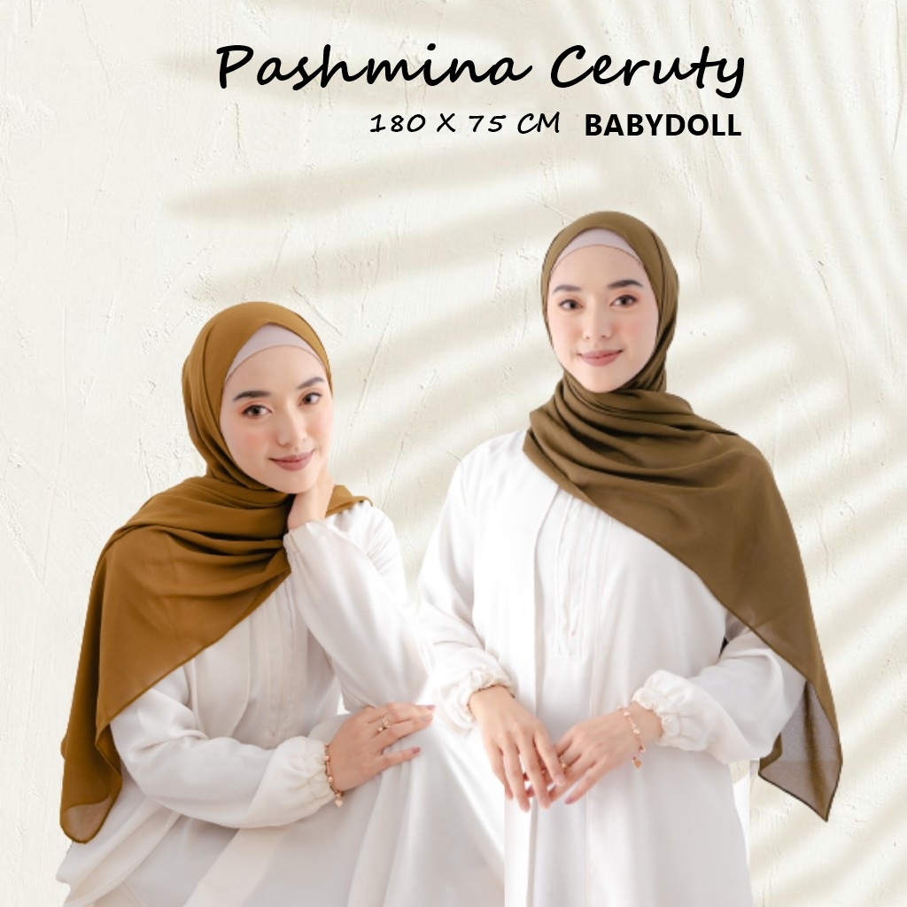 PASHMINA CERUTY BABYDOLL IMPOR 180X75 CM JAHIT TEPI POLOS