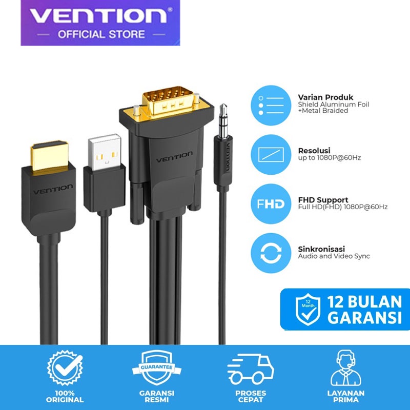 vention abi kabel hdmi to vga male to male with audio and power