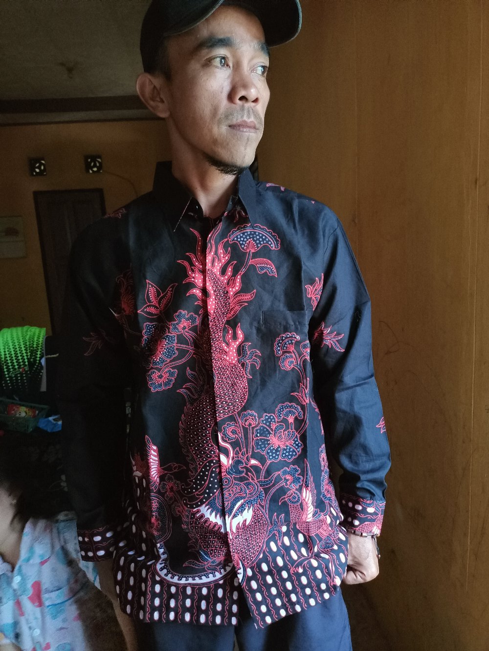 Kemeja Batik Pria Lengan Panjang Naga Merah Full Furing