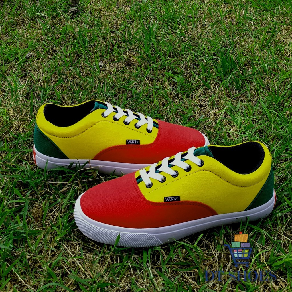 SEPATU REGGAE REGAE RASTA VANS ERA KASUAL MERAH KUNING HIJAU JAMAICA FOX PUTIH-HITAM