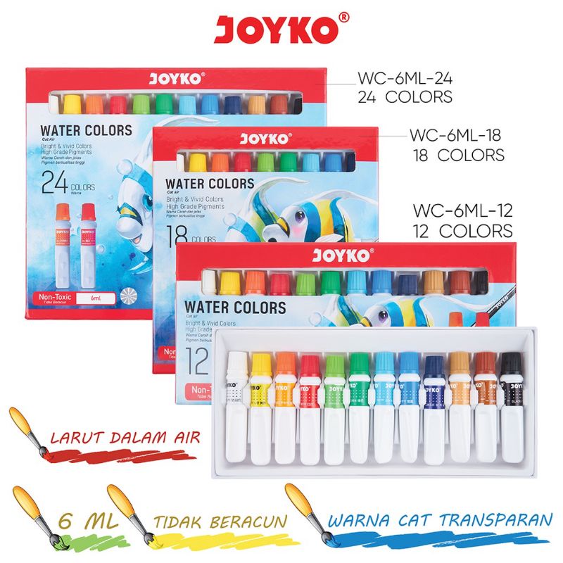 

WATER COLOR SET | CAT AIR SET JOYKO WAC-6ML ISI 12 DAN 18 WARNA | CAT AIR LUKIS
