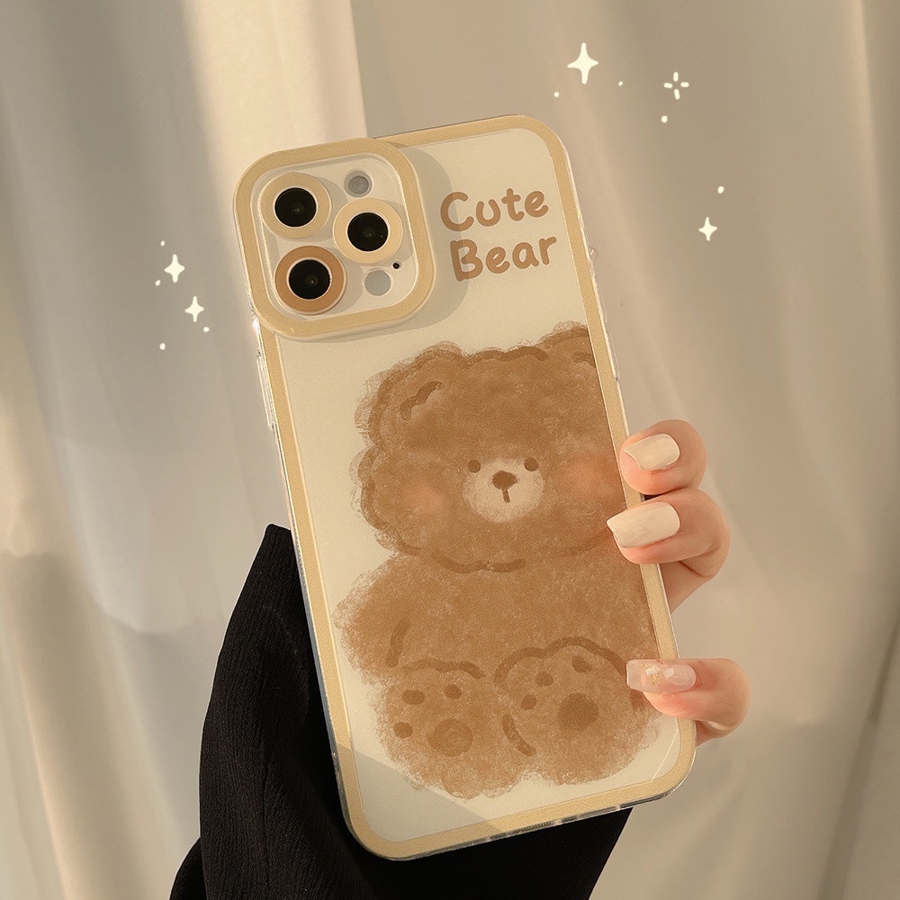 Soft Case TPU Transparan Motif Beruang Cover iPhone 13 13Pro Max X XS XR 6 6s 7 8 Plus SE 2020 iPhone12 11Pro