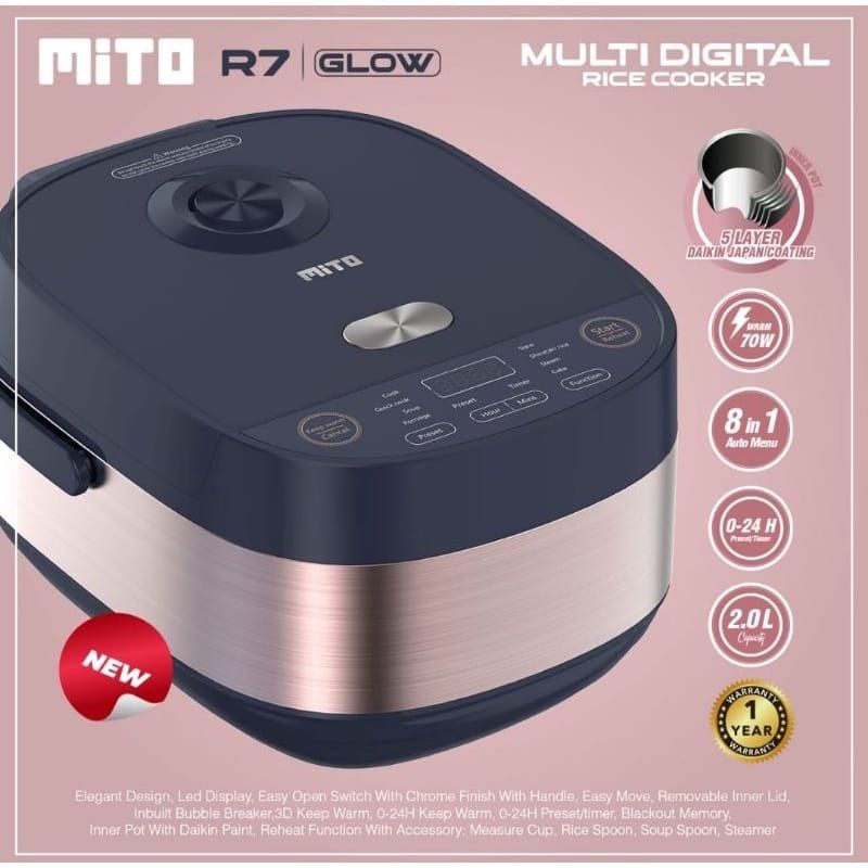 Mito Digital Rice Cooker Magic Com R7 R 7 Glow 2 Liter 2L 8 in 1 Mito