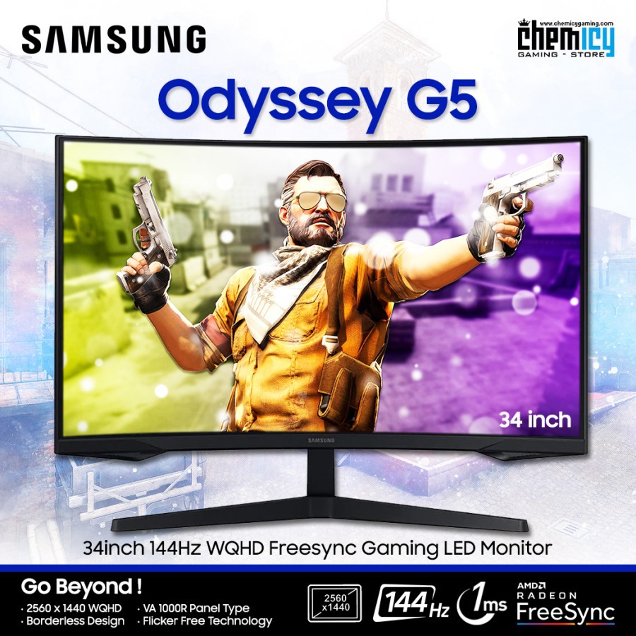 Samsung Odyssey G5 34inch 144Hz WQHD Freesync Curved Gaming Monitor