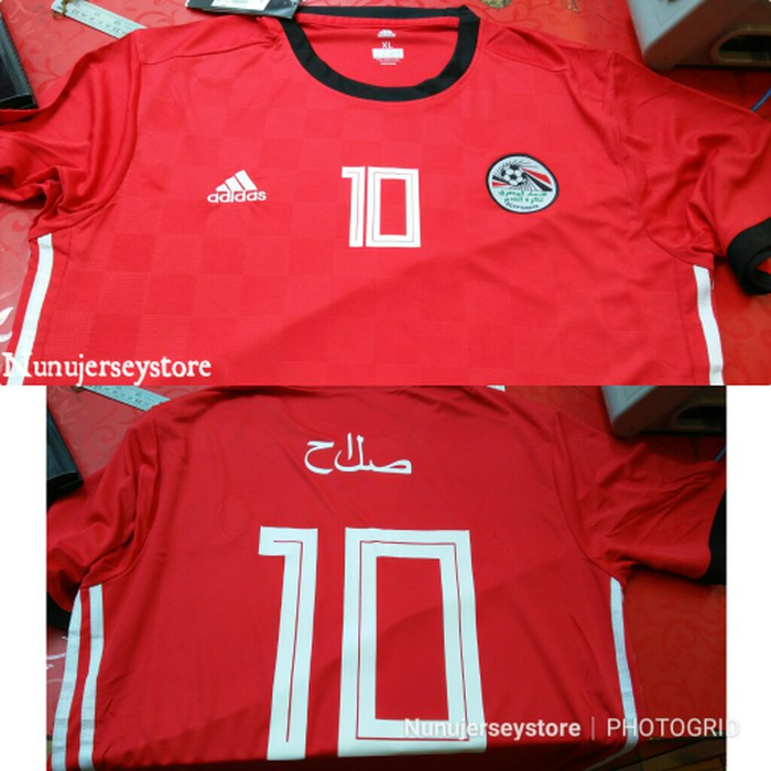 NJSTO1851 JERSEY KAOS MESIR HOME WORLD CUP 2018 TAMBAH NAMSET SALAH FONT ARABIC