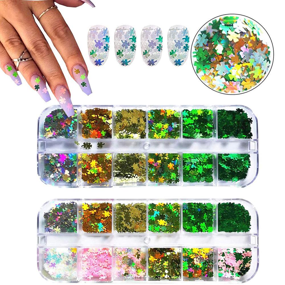 Stiker Kuku Clover Four-leaf Agustinina 1Box Clover Lucky Grass DIY Dekorasi Nail Art